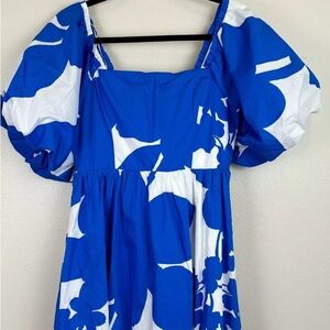 Sugarkiss Yardley Floral Puff Sleeve Mini Dress - Blue and White, Size M NWT